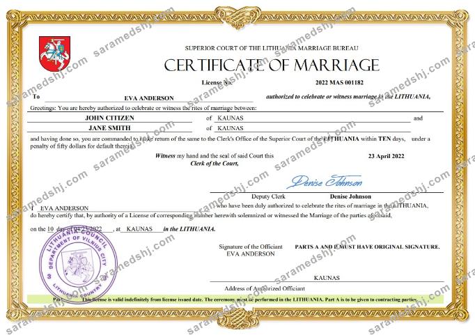 Lithuania marriage certificate Word and PDF template